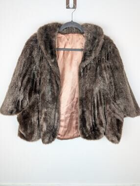 Regina Glenara Glenoit Coat Shawl Jacket Faux Fur Glam Vintage 80s Brown Size L